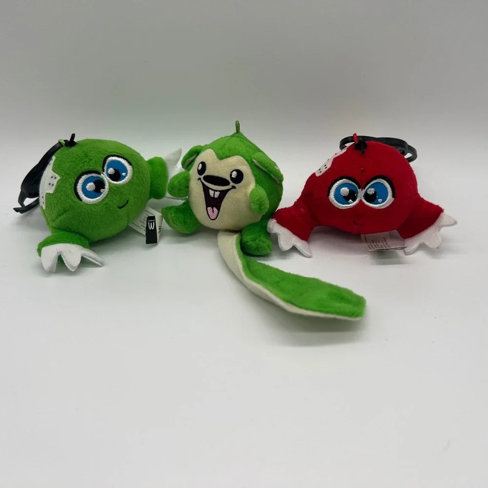 Vintage Neopets Meerca Kiko Plush Lot of 3 Green Red Bag Clip Keychain Plushies
